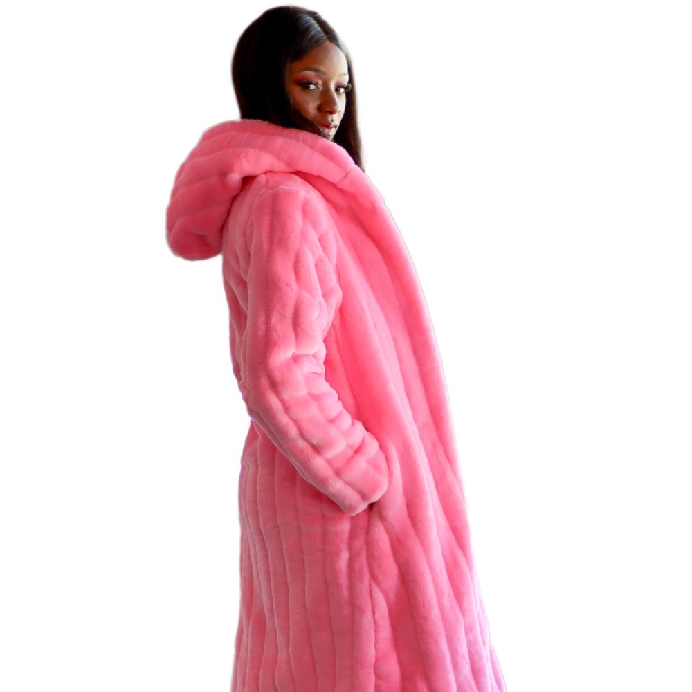 FURROCIOUS FURR Women's Pink Hooded Faux Fur Coat for Festivals, Burning Man